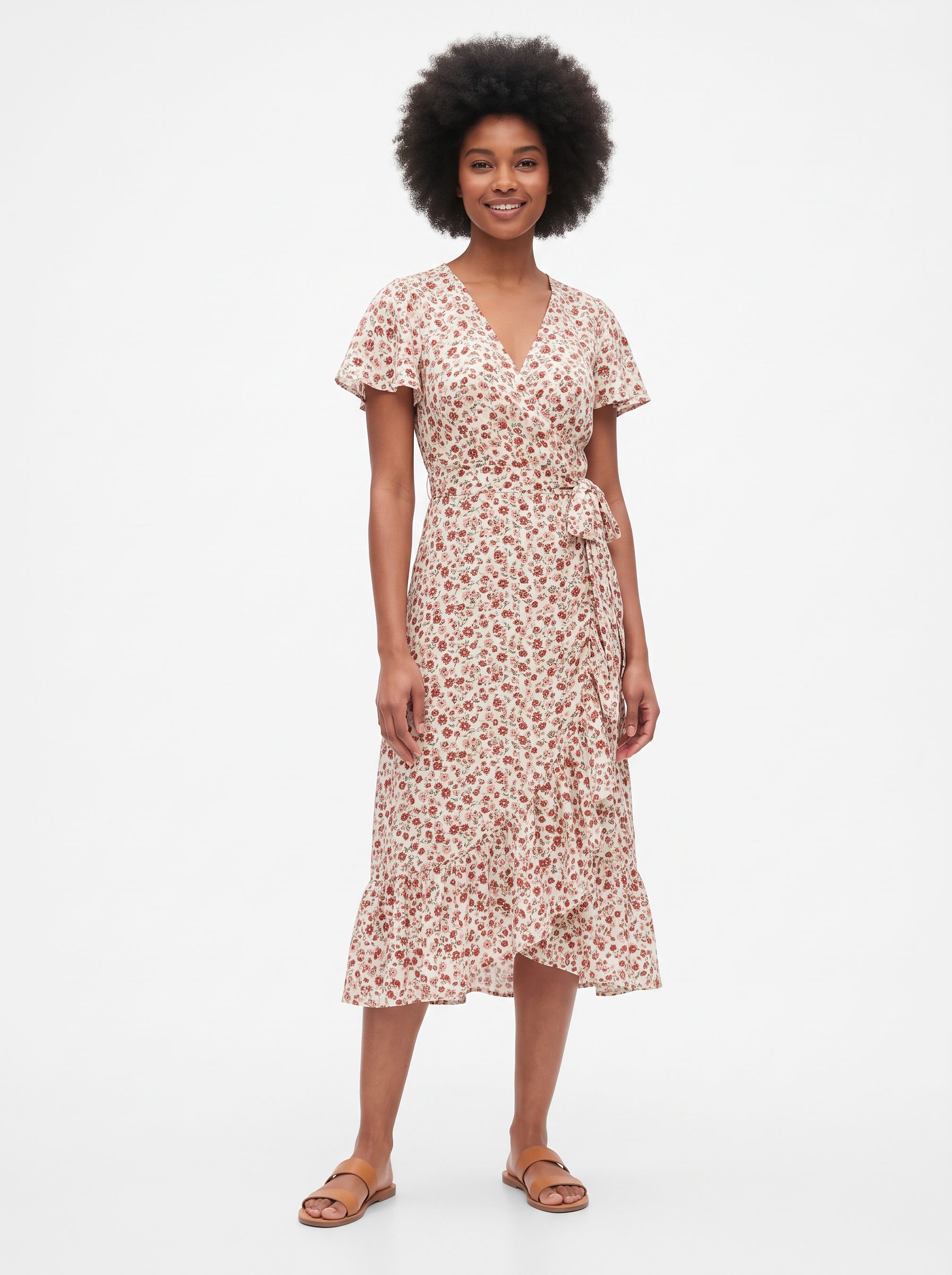 Amara wearing the floral wrap dress