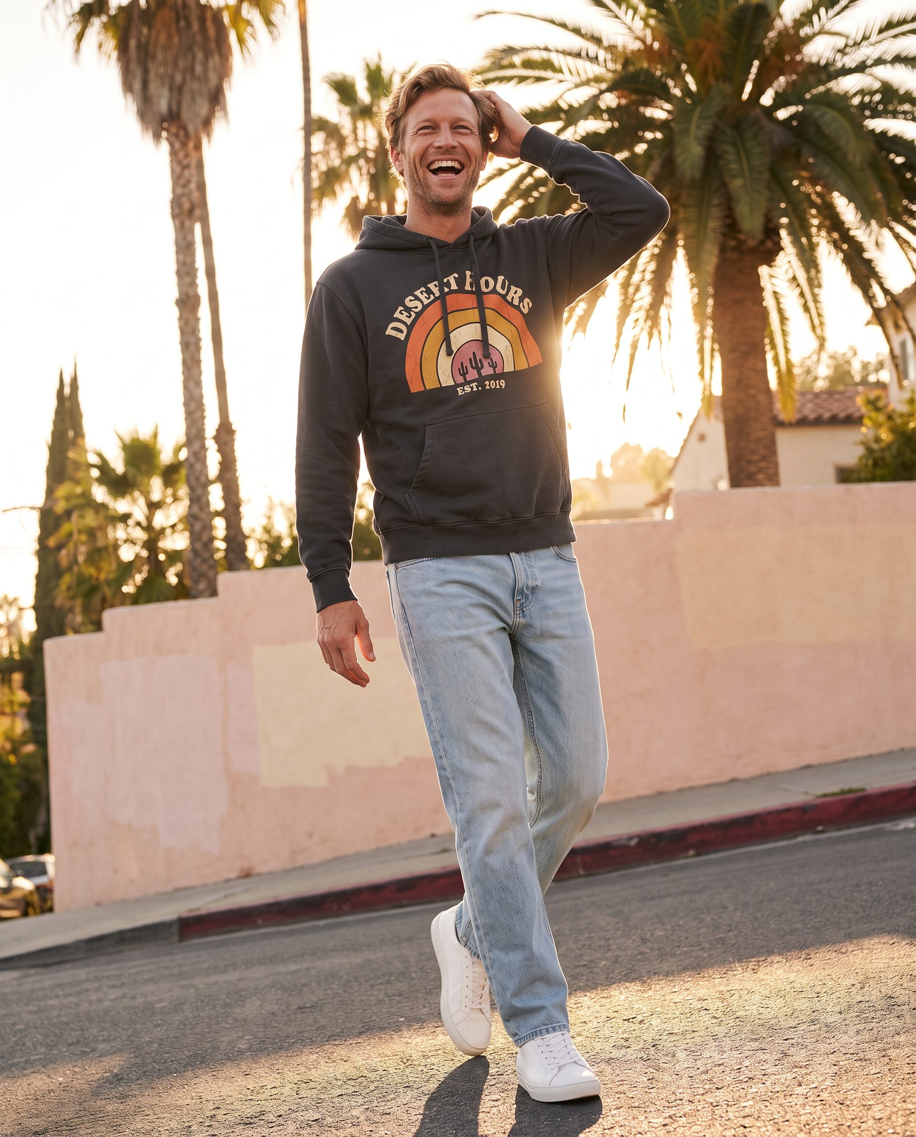 Theo wearing the graphic hoodie