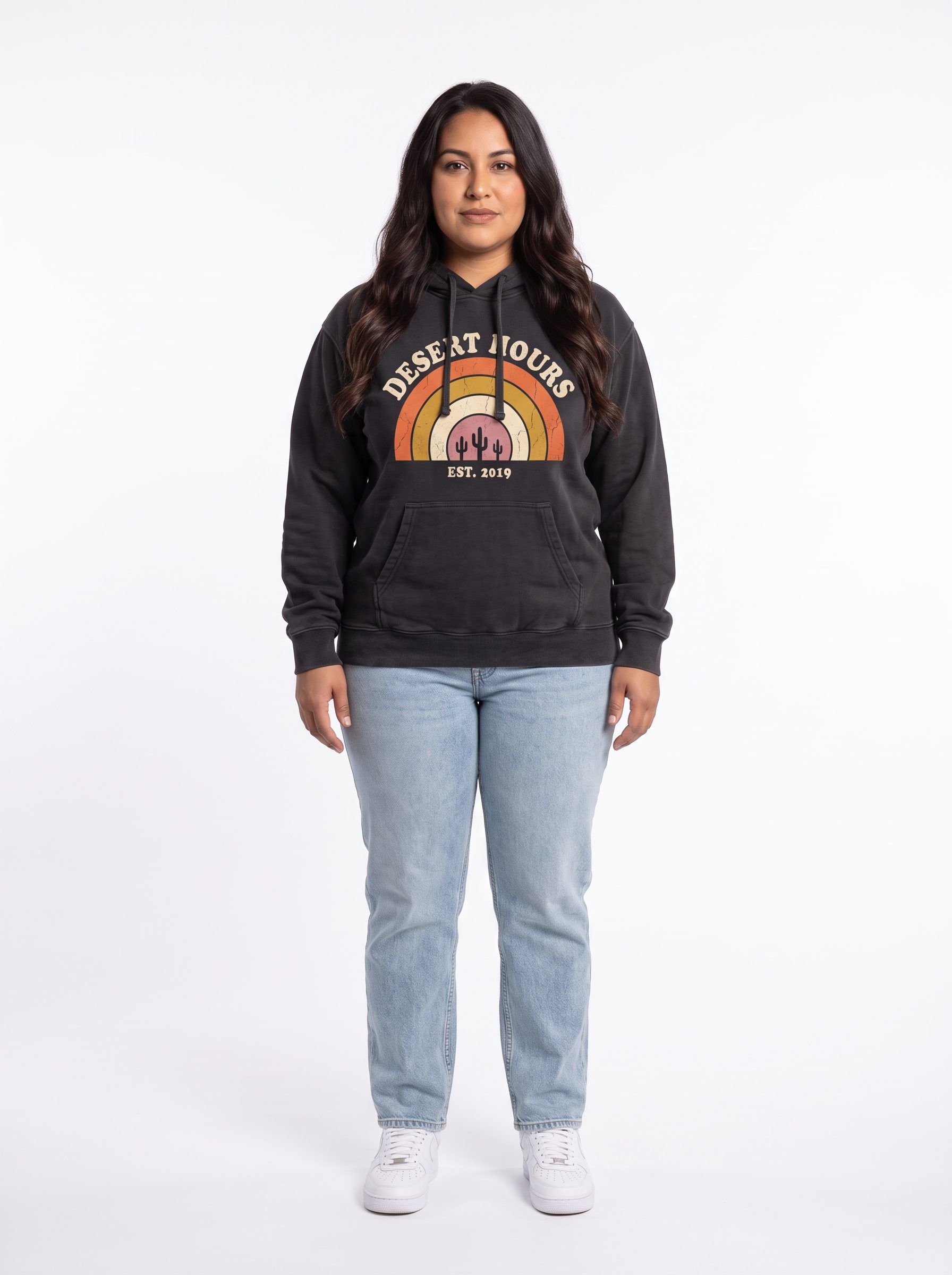 Luz wearing the graphic hoodie
