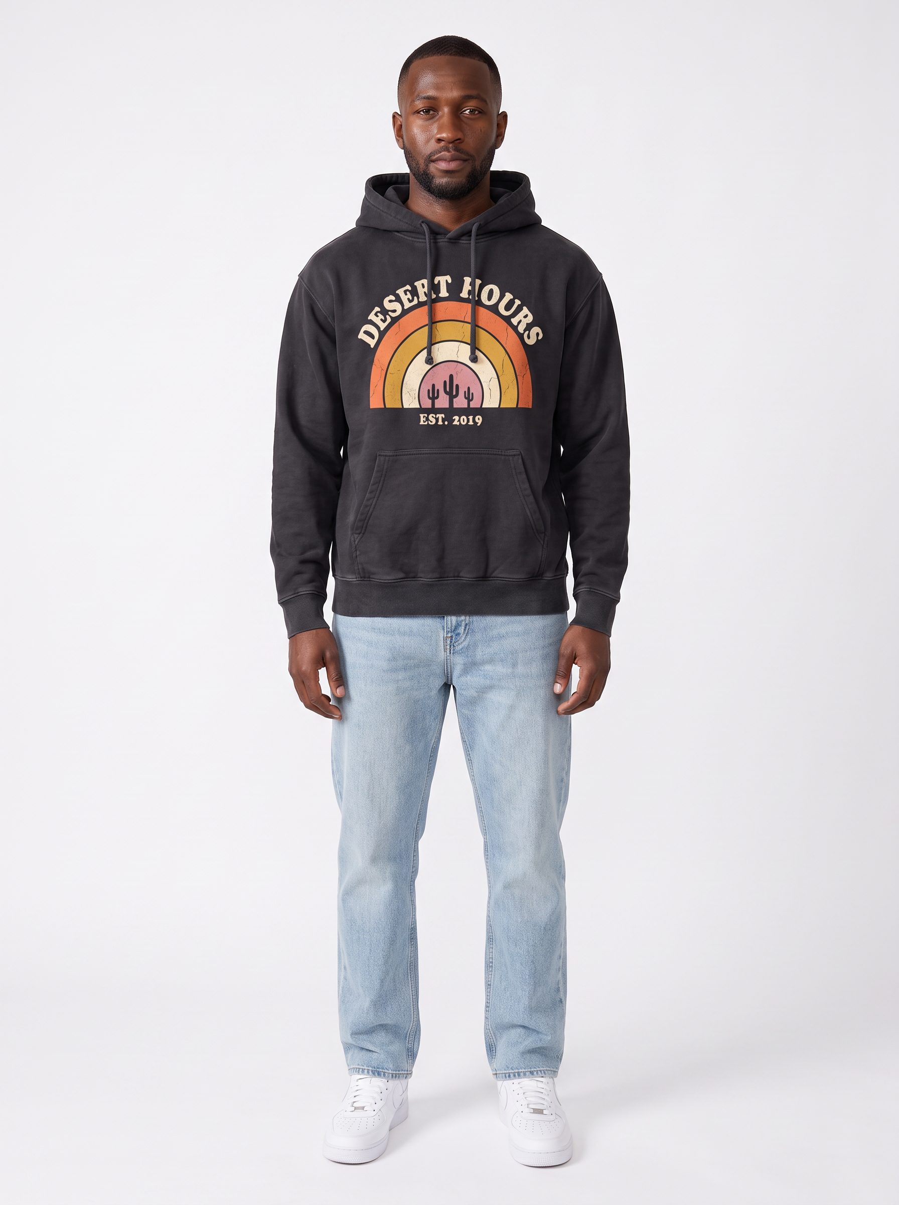 Marcus wearing the graphic hoodie