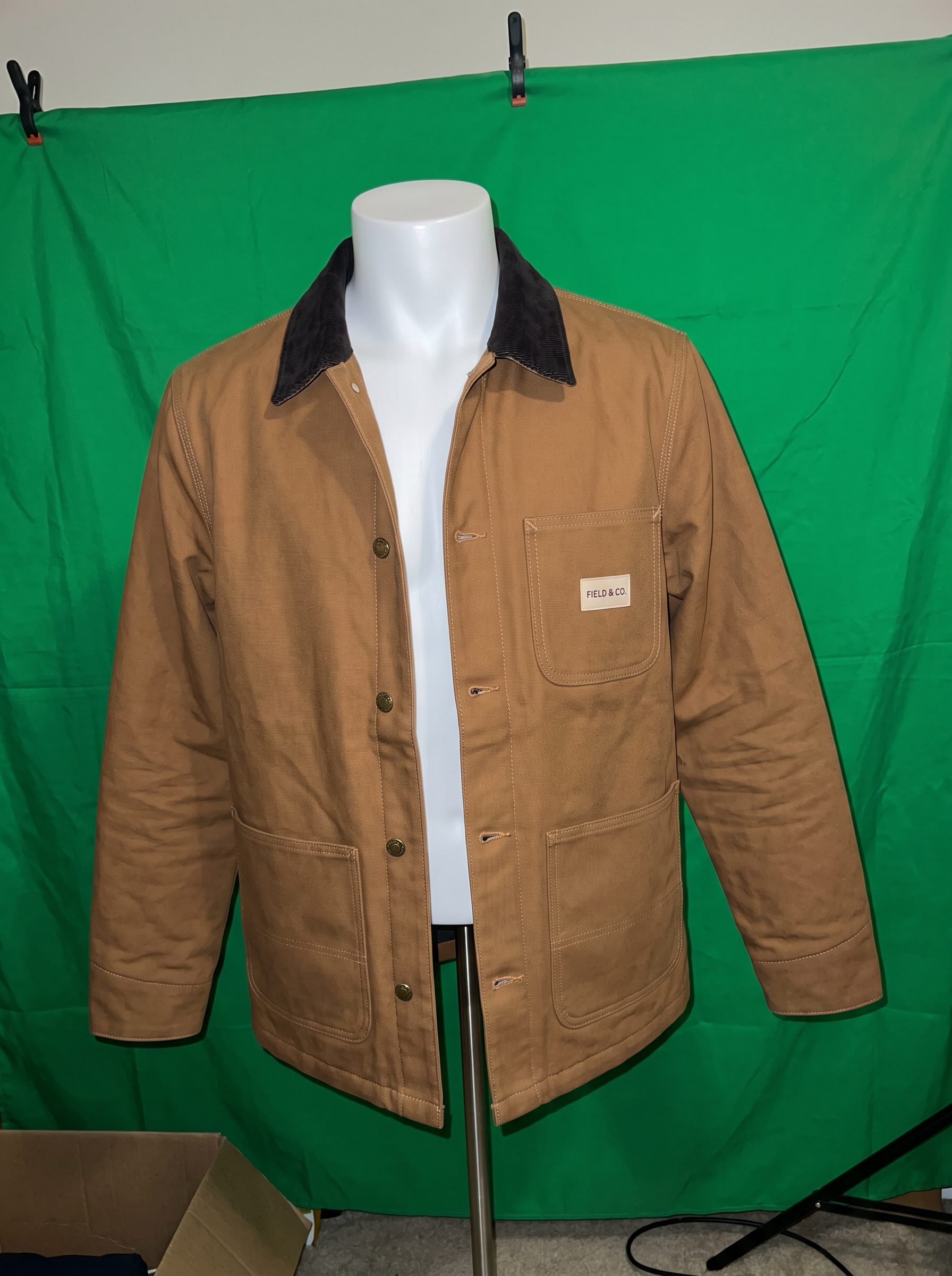 The chore jacket on a mannequin, shot on a phone
