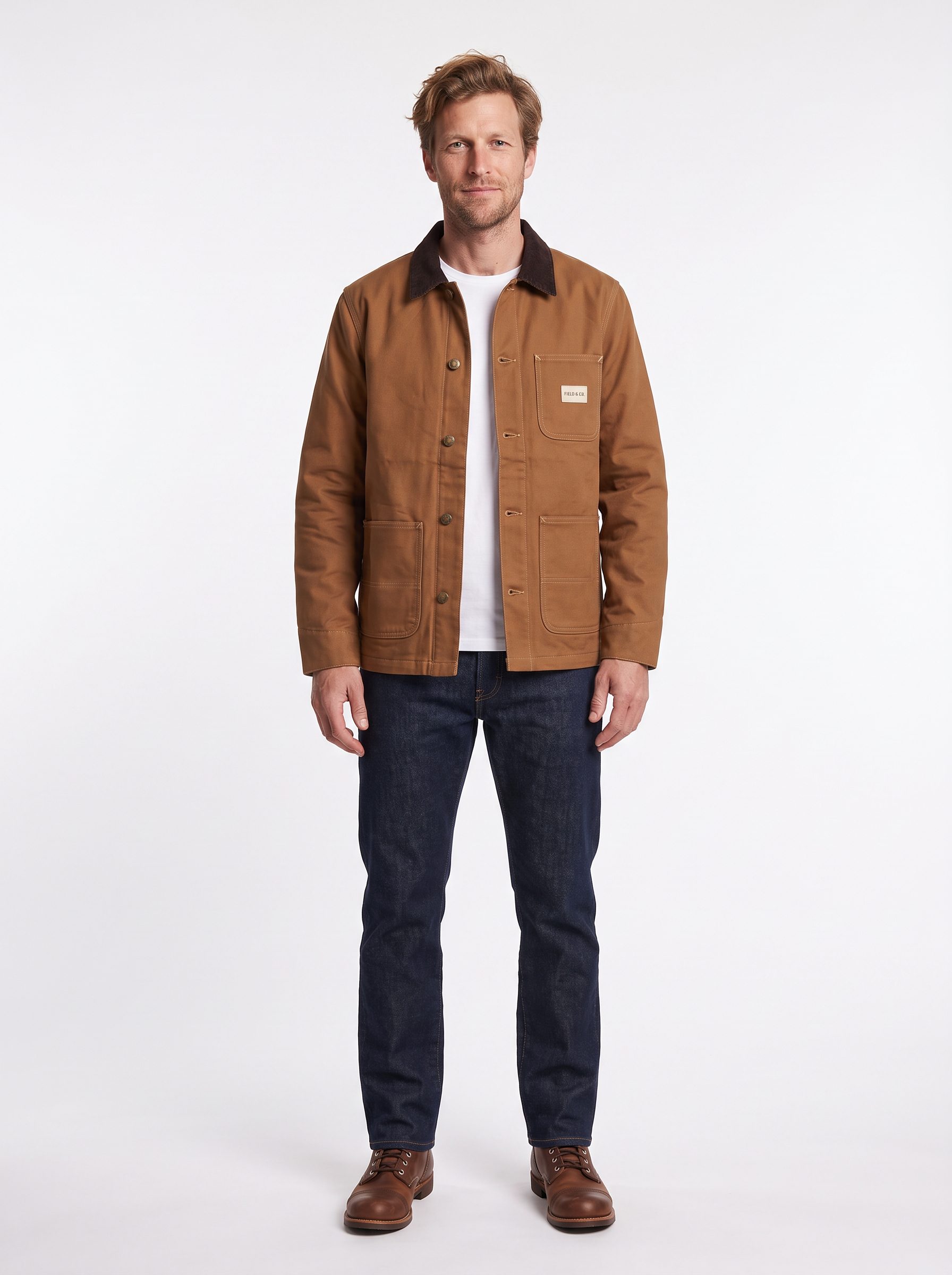 Theo wearing the chore jacket